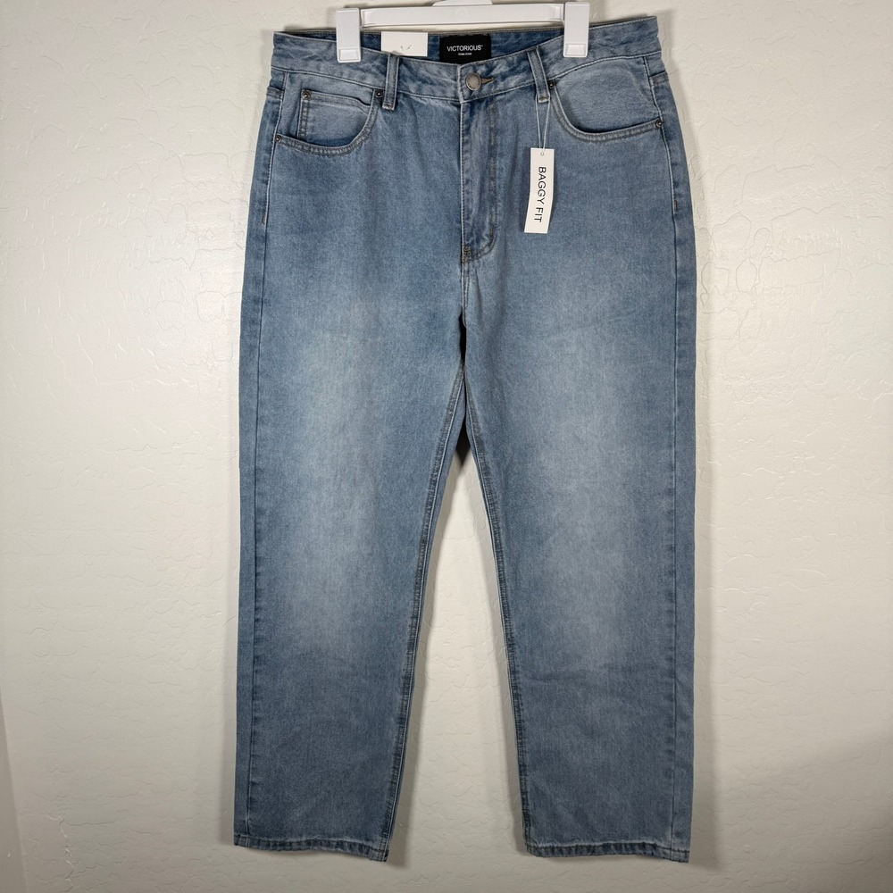 Victorious Jeans Mens 34x32 Light Blue‎ Denim DL999 Streetwear Skater Baggy WIde